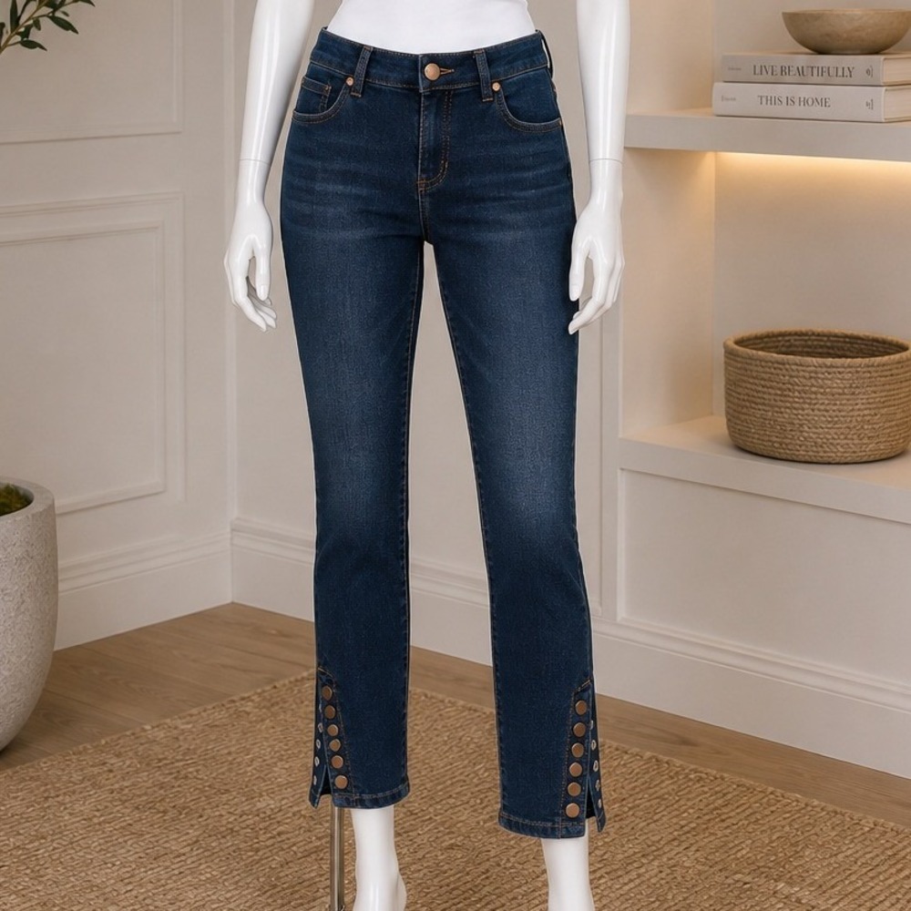 d.jeans Womens Skinny Ankle Jeans Blue Snap Button Hem Petite 10P